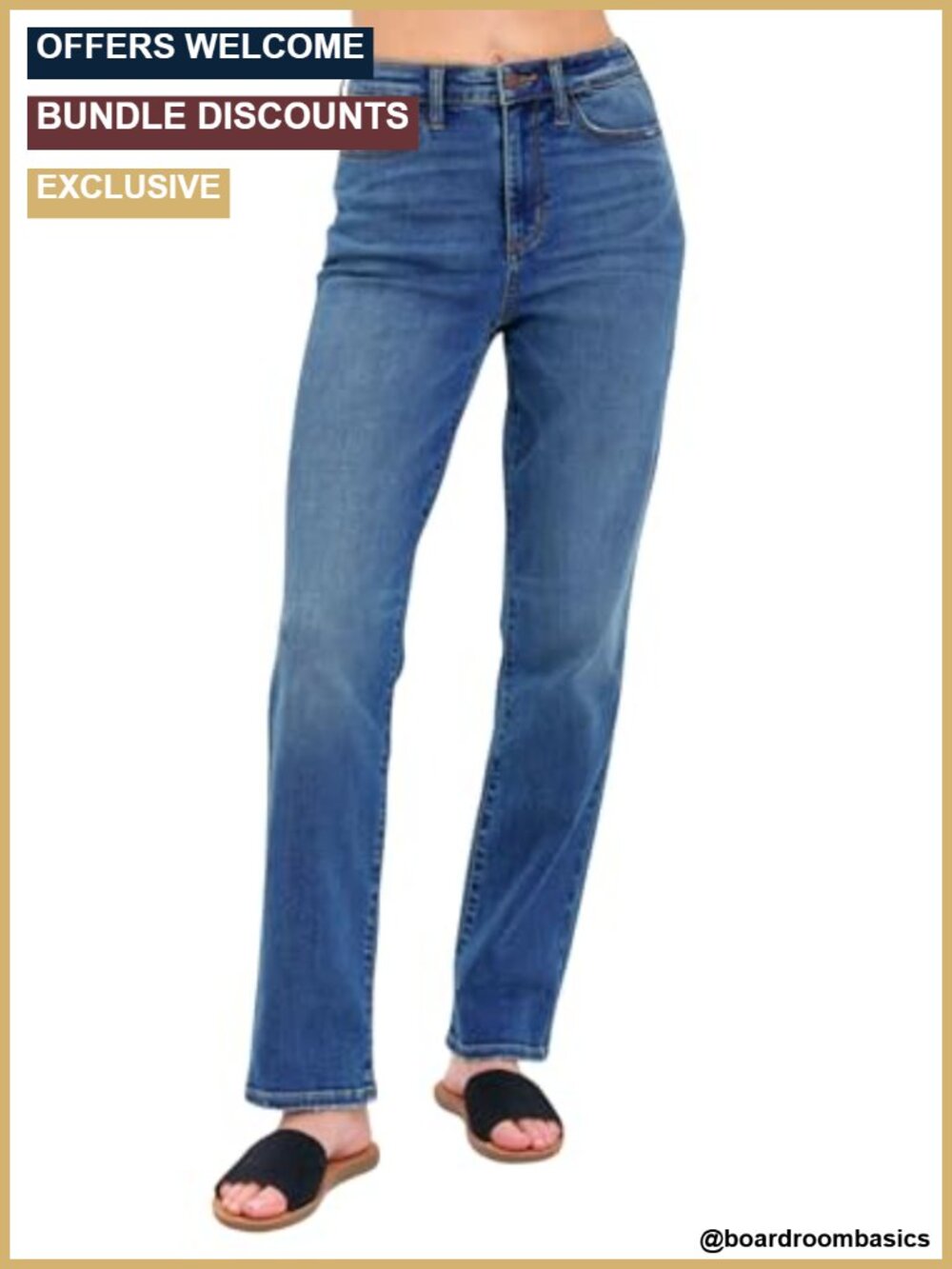 High Rise Straight Leg Jeans Tummy Control Denim Pants